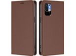 Custodia Per Xiaomi Poco M3 Pro/Redmi Note 10 5G, Flip Cover In Finto Cuoio Antiurto Magnetica Con Supporto Marrone