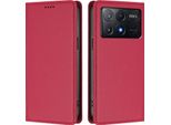 Custodia Per Xiaomi Poco X6 Pro, Flip Cover In Finto Cuoio Antiurto Magnetico Con Supporto Rosso