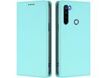 Custodia Per Xiaomi Redmi Note 8, Flip Cover In Finto Cuoio Antiurto Magnetica Con Supporto Turchese