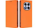 Custodia In Pelle Per Xiaomi Poco X7/Redmi Note 14 Pro 5G/14 Pro+ 5G, Custodia Magnetica In Finto Cuoio Flip Con Supporto Arancione