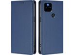 Custodia Per Google Pixel 5A 5G, Flip Cover In Finto Cuoio Antiurto Magnetica Con Supporto Blu Scuro