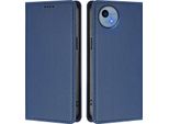 Custodia Per Sharp Aquos Wish5, Flip Cover In Finto Cuoio Antiurto Magnetica Con Supporto Blu Scuro