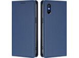 Custodia Per Xiaomi Redmi 9A, Flip Cover In Finto Cuoio Antiurto Magnetica Con Supporto Blu Scuro
