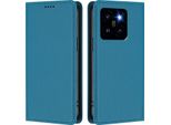 Custodia In Pelle Per Xiaomi 14 Pro, Flip Case Magnetico In Finto Cuoio Con Supporto Lake Blu