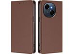 Custodia In Pelle Per Tecno Spark Go 1 /Go 1S/Pop 9 4G, Custodia Flip Magnetica In Finto Cuoio Con Supporto Marrone