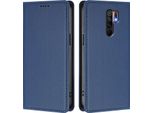 Custodia Per Xiaomi Redmi 9, Flip Cover In Finto Cuoio Antiurto Magnetica Con Supporto Blu Scuro