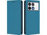 Custodia Per Xiaomi Poco F6 Pro, Flip Cover In Finto Cuoio Antiurto Magnetica Con Supporto Blu