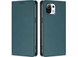Custodia Per Xiaomi Mi 11 Lite, Flip Cover In Finto Cuoio Antiurto E Magnetica Con Supporto Verde