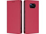 Custodia Per Xiaomi Poco X3/Poco X3 Nfc/Poco X3 Pro, Flip Cover In Finto Cuoio Antiurto Magnetica Con Supporto Rosso