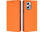 Custodia In Pelle Per Xiaomi Poco X4 Gt/Redmi Note 12T Pro, Custodia Flip Magnetica In Finto Cuoio Con Supporto Arancione