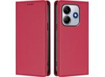 Custodia In Pelle Per Xiaomi Redmi Note 14 4G, Custodia Flip Magnetica In Finto Cuoio Con Supporto Rosso