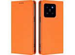 Custodia Per Xiaomi 14, Flip Cover In Finto Cuoio Antiurto E Magnetica Con Supporto Arancione