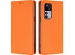 Custodia Per Xiaomi 12T / Xiaomi 12T Pro, Flip Cover In Finto Cuoio Antiurto E Magnetica Con Supporto Arancione