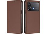 Custodia Per Xiaomi Poco X6 Neo, Flip Cover In Finto Cuoio Antiurto Magnetica Con Supporto Marrone
