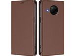 Custodia Per Xiaomi Mi 10T Lite, Flip Cover In Finto Cuoio Antiurto Magnetica Con Supporto Marrone