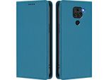 Custodia Per Xiaomi Redmi Note 9 4G, Flip Cover In Finto Cuoio Antiurto Magnetica Con Supporto Blu
