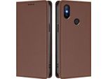 Custodia In Pelle Per Xiaomi Mi A2 (Mi 6X), Flip Case Magnetico In Finto Cuoio Con Supporto Marrone