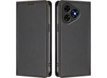 Custodia In Pelle Per Ulefone Note 19, Flip Case Magnetico In Finto Cuoio Con Supporto Nero