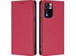 Custodia In Pelle Per Xiaomi Redmi Note 11 Pro+ 5G, Custodia Magnetica In Finto Cuoio Con Supporto Rosso