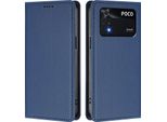 Custodia In Pelle Per Xiaomi Poco M4 Pro 4G, Custodia Magnetica In Finto Cuoio Con Supporto Blu Scuro