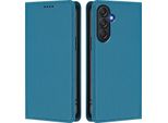 Custodia In Pelle Per Samsung Galaxy M55, Flip Case Magnetico In Finto Cuoio Con Supporto Lake Blu