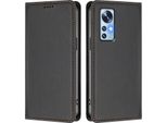 Custodia In Pelle Per Xiaomi 12 /Xiaomi 12X /Xiaomi 12S, Custodia Flip Magnetica In Finto Cuoio Con Supporto Nero