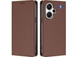 Custodia Per Xiaomi Redmi Note 13 Pro+, Flip Cover In Finto Cuoio Antiurto Magnetica Con Supporto Marrone