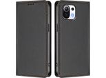Custodia In Pelle Per Xiaomi Mi 11 Lite, Flip Case Magnetico In Finto Cuoio Con Supporto Nero