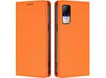 Custodia Per Xiaomi Civi 1S, Flip Cover In Finto Cuoio Antiurto Magnetica Con Supporto Arancione