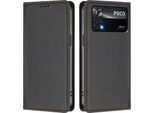 Custodia In Pelle Per Xiaomi Poco X4 Pro 5G, Flip Case Magnetico In Finto Cuoio Con Supporto Nero