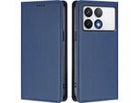 Custodia In Pelle Per Xiaomi Poco F6 Pro, Custodia Magnetica In Finto Cuoio Con Supporto Blu Scuro