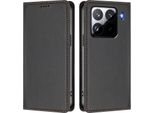 Custodia In Pelle Per Xiaomi 15 Pro, Flip Case Magnetico In Finto Cuoio Con Supporto Nero