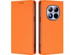 Custodia In Pelle Per Xiaomi Redmi Note 15 Pro 4G, Custodia Flip Magnetica In Finto Cuoio Con Supporto Arancione