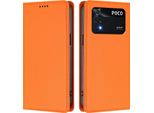 Custodia In Pelle Per Xiaomi Poco M4 Pro 4G, Custodia Magnetica In Finto Cuoio Con Supporto Arancione