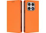 Custodia Per Xiaomi 17, Flip Cover In Finto Cuoio Antiurto E Magnetica Con Supporto Arancione