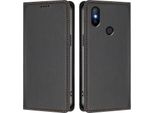 Custodia Per Xiaomi Mi A2 (Mi 6X), Flip Cover In Finto Cuoio Antiurto Magnetica Con Supporto Nero