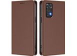 Custodia Per Xiaomi Redmi Note 11S/Note 11 4G, Flip Cover In Finto Cuoio Antiurto Magnetica Con Supporto Marrone