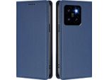Custodia In Pelle Per Xiaomi 14 Pro, Flip Case Magnetico In Finto Cuoio Con Supporto Blu Scuro