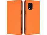 Custodia Per Xiaomi Mi 10 Lite, Flip Cover In Finto Cuoio Antiurto Magnetica Con Supporto Arancione
