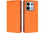 Custodia In Pelle Per Xiaomi Redmi Note 13 Pro 5G, Custodia Flip Magnetica In Finto Cuoio Con Supporto Arancione