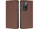 Custodia Per Xiaomi Redmi 10 4G, Flip Cover In Finto Cuoio Antiurto Magnetica Con Supporto Marrone