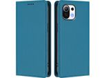 Custodia Per Xiaomi Mi 11 Lite, Flip Cover In Finto Cuoio Antiurto Magnetica Con Supporto Blu