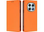 Custodia In Pelle Per Xiaomi Redmi Note 15 4G, Custodia Flip Magnetica In Finto Cuoio Con Supporto Arancione