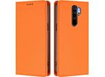 Custodia In Pelle Per Xiaomi Redmi Note 8 Pro, Custodia Flip Magnetica In Finto Cuoio Con Supporto Arancione