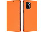 Custodia Per Xiaomi Redmi Note 10S/Note 10 4G, Flip Cover In Finto Cuoio Antiurto Magnetica Con Supporto Arancione