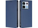 Custodia Per Xiaomi Redmi Note 13 Pro 5G, Custodia Magnetica Antiurto In Finto Cuoio Flip Cover Con Supporto Blu Scuro