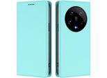 Custodia Per Xiaomi 14 Ultra, Flip Cover In Finto Cuoio Antiurto Magnetica Con Supporto Turchese