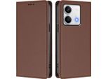 Custodia Per Xiaomi Redmi Note 13 5G, Flip Cover In Finto Cuoio Antiurto Magnetica Con Supporto Marrone