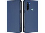 Custodia Per Xiaomi Redmi Note 8, Flip Cover In Finto Cuoio Antiurto Magnetica Con Supporto Blu Scuro