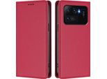 Custodia Per Xiaomi Mi 11 Ultra, Flip Cover In Finto Cuoio Antiurto E Magnetica Con Supporto Rosso
